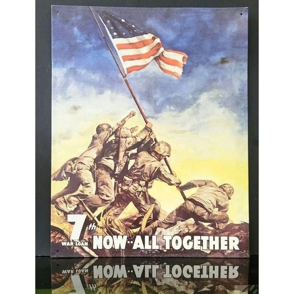 Marines on Mt. Suribachi, Iwo Jima, Feb. 23, 1945 METAL / Tin Sign Repro vtg - Picture 1 of 6